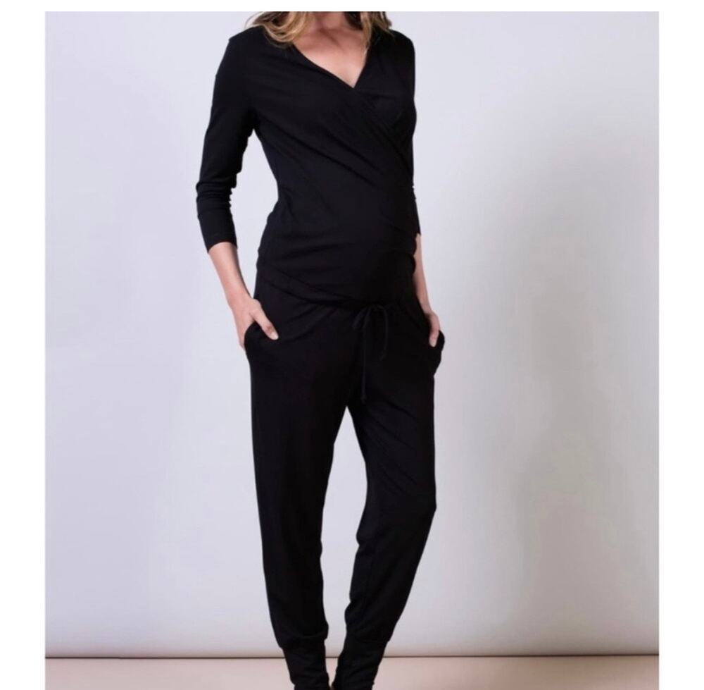 Isabella Oliver Black Rosliston Maternity Jumpsuit Jersey Stretchy Size XS FLAW